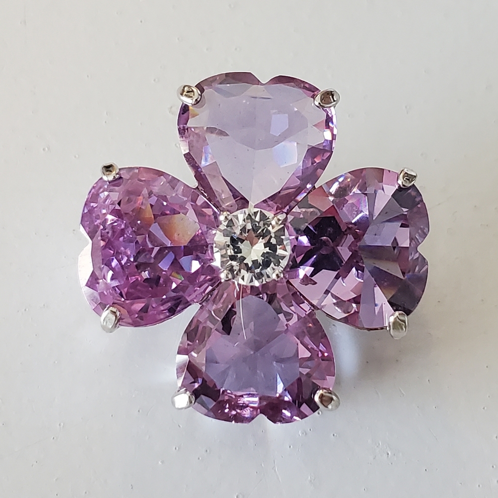 STUNNING Swarovski crystal heart flower brooch vintage purple silver clover